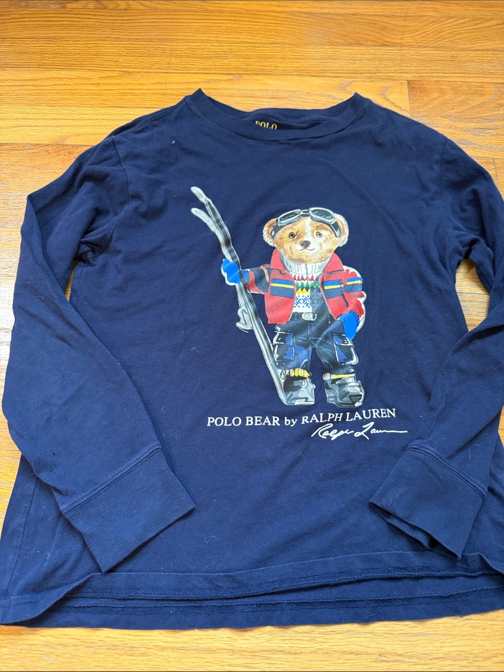 Ralph Lauren Navy Boys Polo Bear Long-Sleeve Tee with Ski Bear Graphic